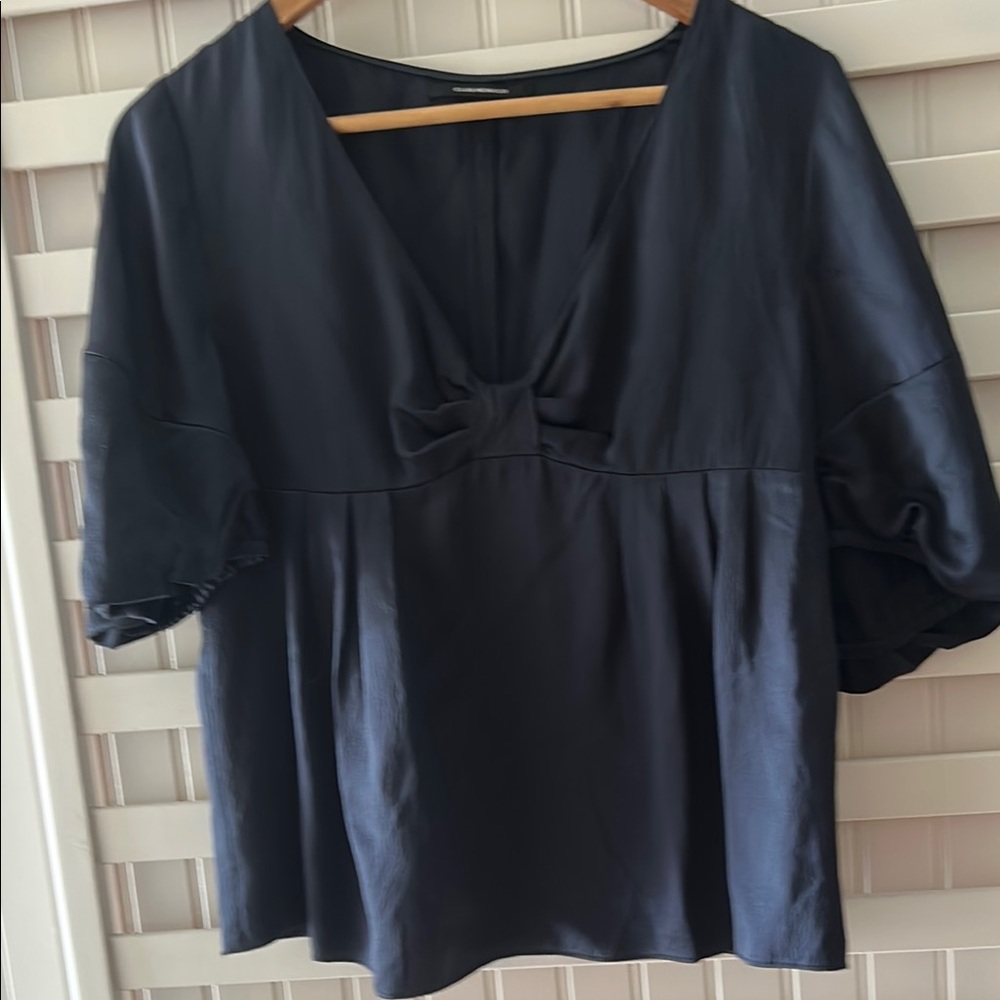 Club Monaco Blue Tie Front Short Sleeve Blouse